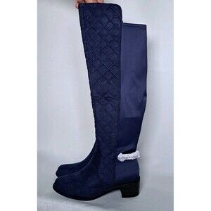 JustFab Argo Nice Blue Quilted Knee High Riding Boots Side Zip Size 6 NIB